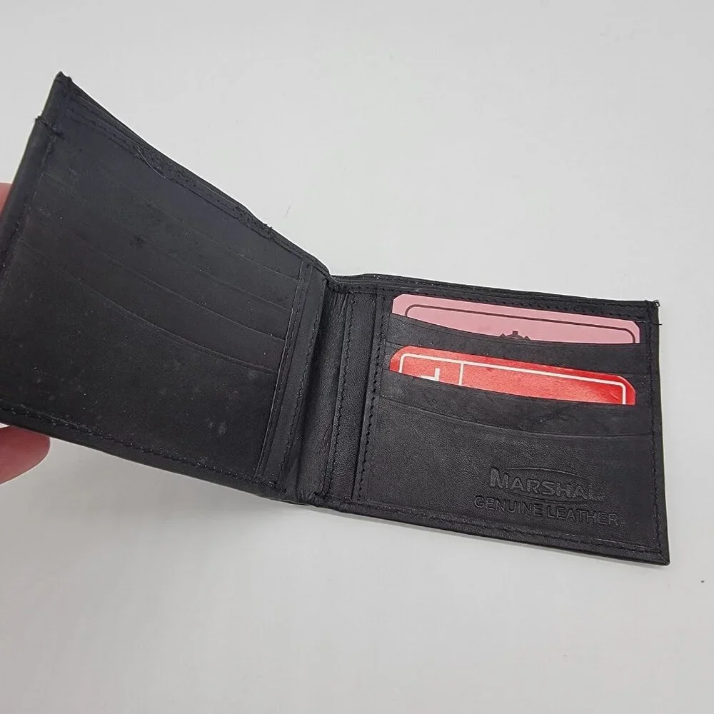NEW Leather Wallet Credit Card & ID Holder‎ Genuine Leather Black Men's MARSHAL
